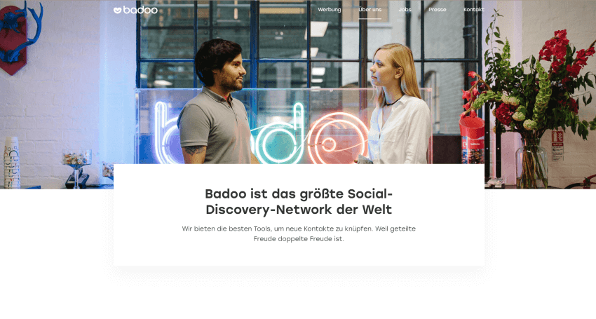 Badoo Webseite, das größte Social Discovery Netzwerk