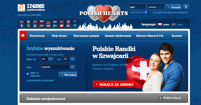 Polish Hearts Schweiz Homepage zeigt glückliches polnisches Pärchen