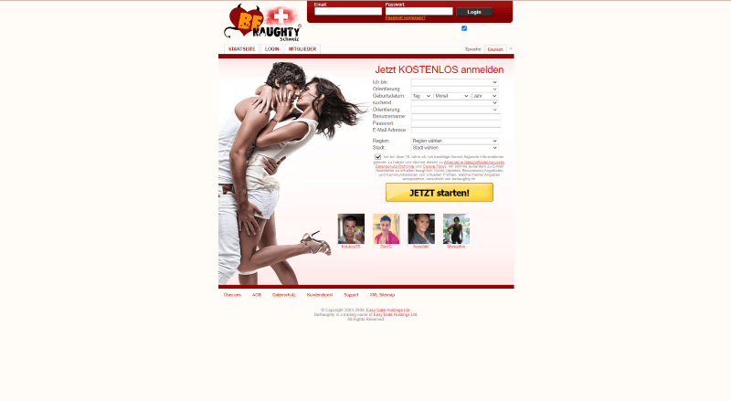 benaughty Schweiz Homepage zeigt ineinander verschlungene Singles