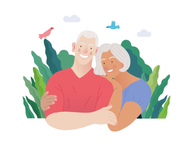 Vektorgrafik eines sich umarmenden Paares über 50