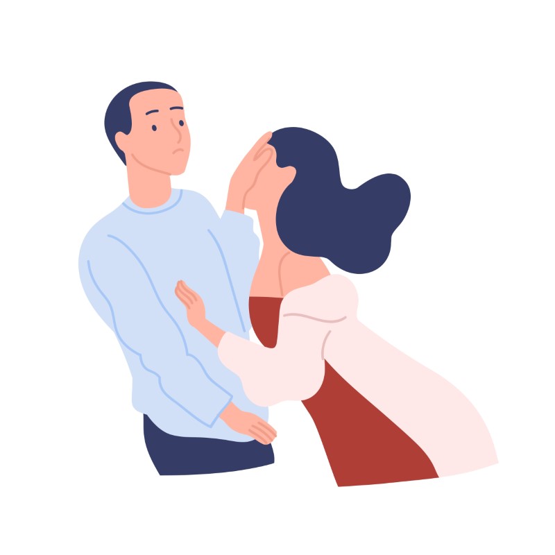 Vektorgrafik eines Mannes, der eine Frau zurückweist, die ihn küssen will