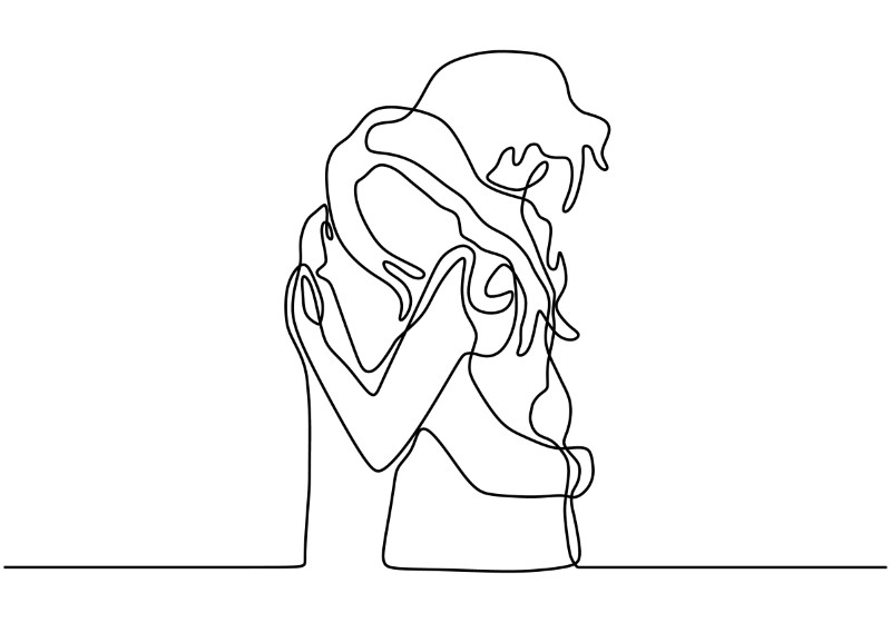 Strichzeichnung eines sich umarmenden Paares