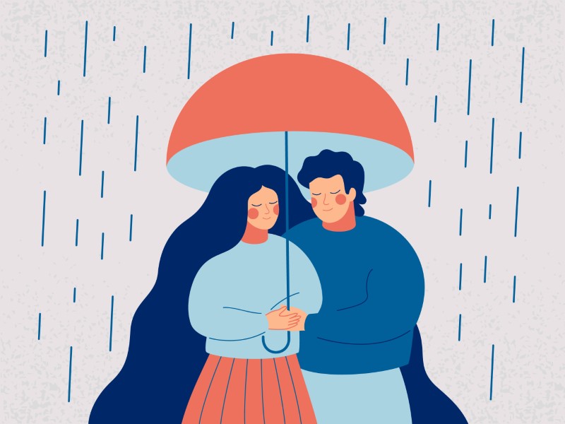 Vektorkunst eines Paares unter einem Regenschirm