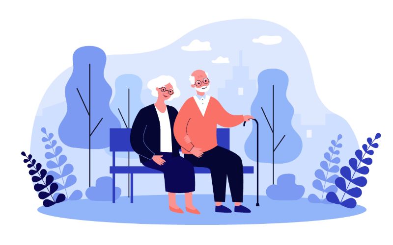 Vektorbild eines älteren Paares, das im Park sitzt