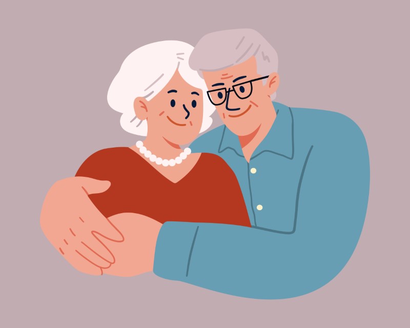 Vektor-Grafik von zwei älteren Menschen, die sich umarmen